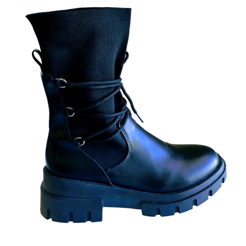 Shein Lace up Front Chunky Sock Boots